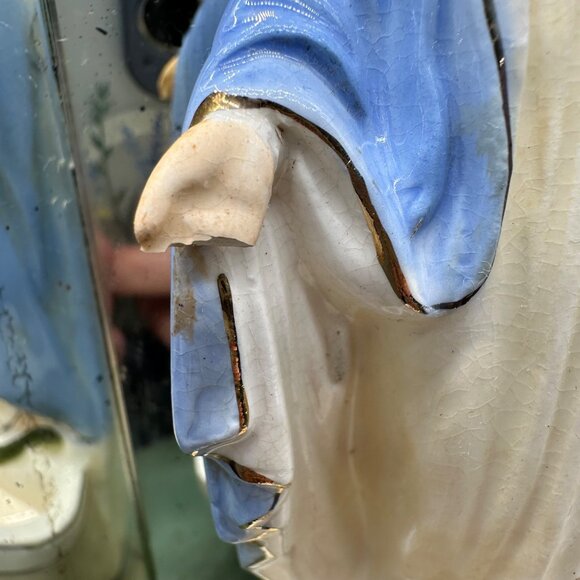 Vintage Holy Water Font Mother Mary Statue 1930s Mirrored Figurine Catholic - Picture 6 of 14